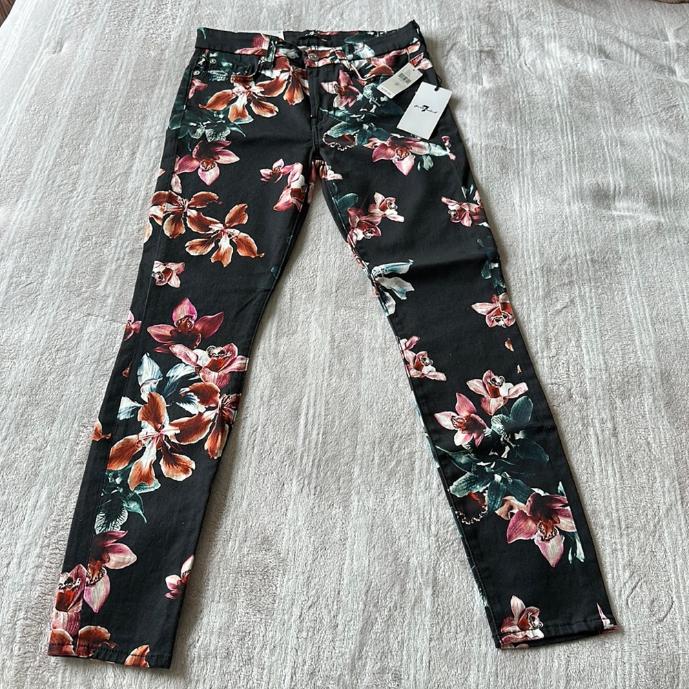NWT 7 for all Mankind Floral Super Skinny Jeans. Size 26